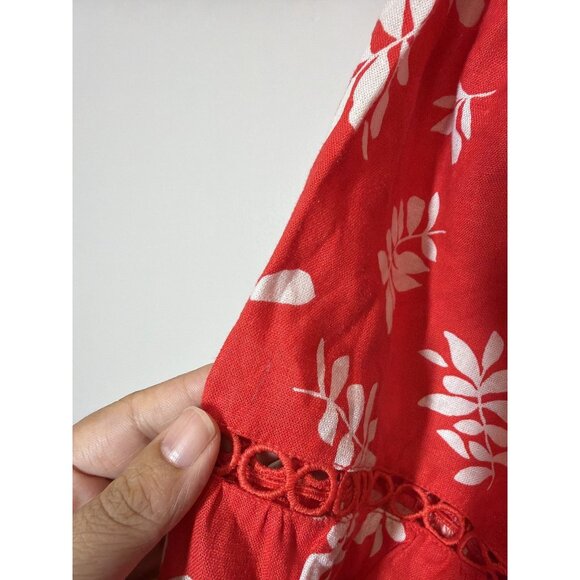 Ann Taylor Red Floral Linen Blend Puff Sleeve Crop Top Blouse Size 10 Boho Chic - Picture 6 of 8